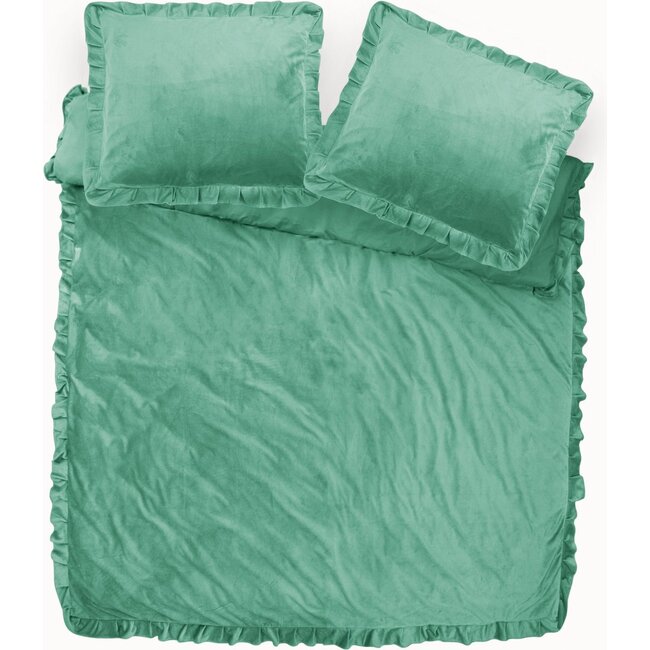 Velvet dekbedovertrek ruffles - groen