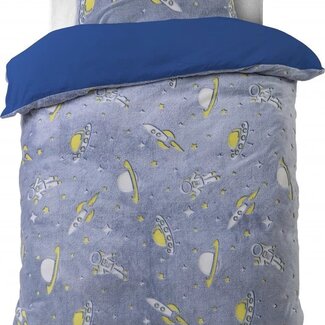 Sleeptime Teddy Fleece kinderdekbedovertrek - Glow in the dark - Space - Blauw - 140x220 cm
