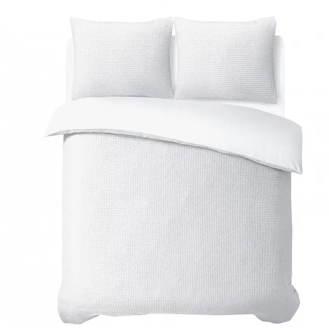 Katoen percale dekbedovertrek Waffle - wit