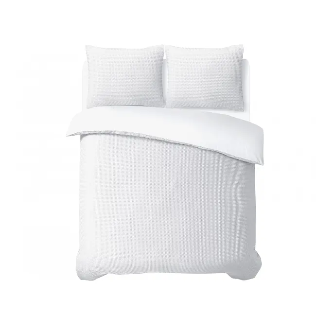 Katoen percale dekbedovertrek Waffle - wit