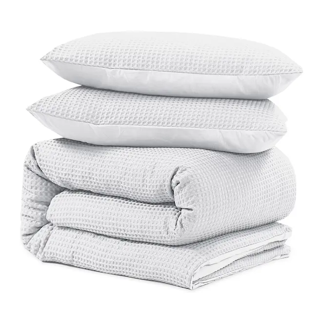 Katoen percale dekbedovertrek Waffle - wit