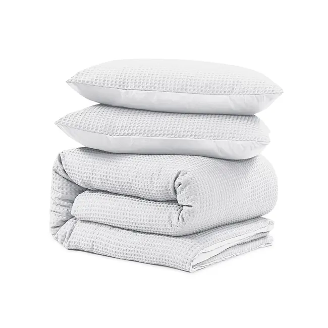 Katoen percale dekbedovertrek Waffle - wit