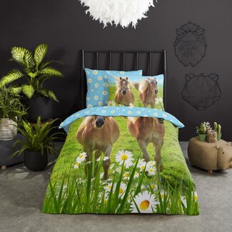 Good Morning Katoen kinderdekbedovertrek Pony's - eenpersoons