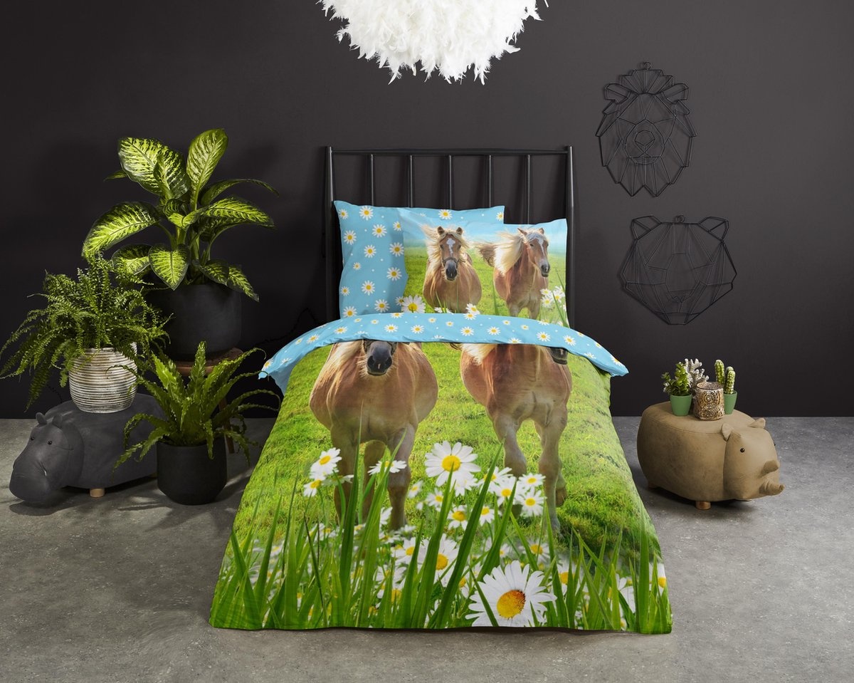 Good Morning kinderdekbedovertrek Pony's - katoen - 140x220 + 60x70 cm