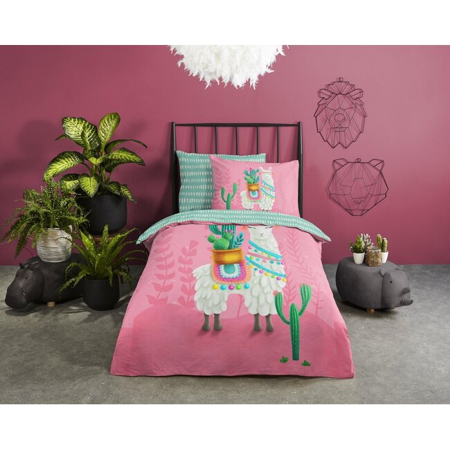 Katoen kinderdekbedovertrek Lalama - 140x220 + 60x70 cm