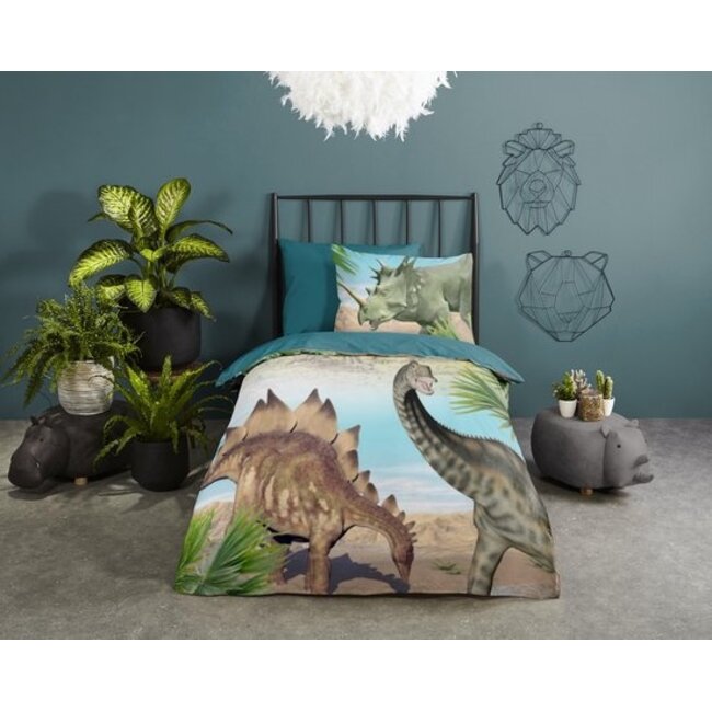 Katoen kinderdekbedovertrek Dino's - 140x220 + 60x70 cm