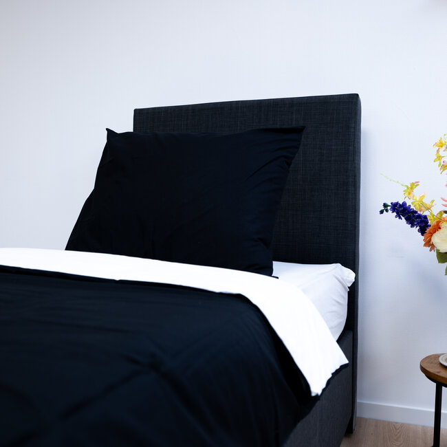 Katoen dekbedovertrek double face - zwart - wit