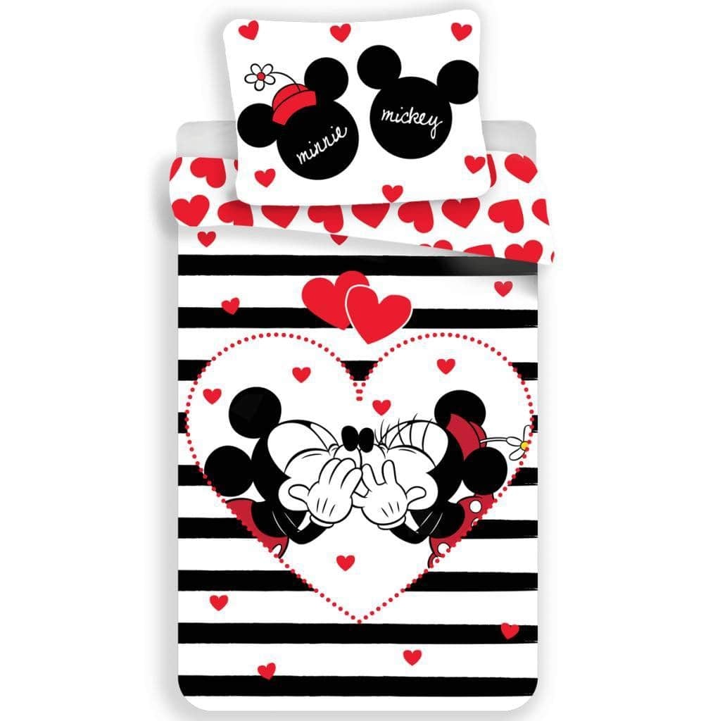 Dekbedovertrek Mickey & Minnie in love stripe - katoen - 140x200 + 70x90 cm