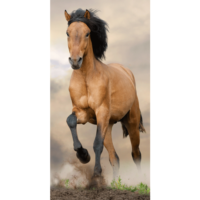 Strandlaken galopperend bruin paard - 70x140 cm