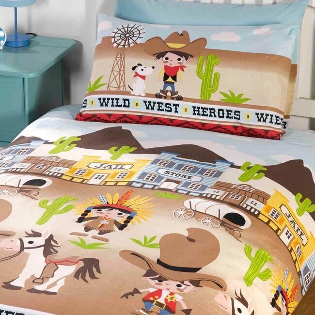 Polykatoen kinderdekbedovertrek Wild West - eenpersoons