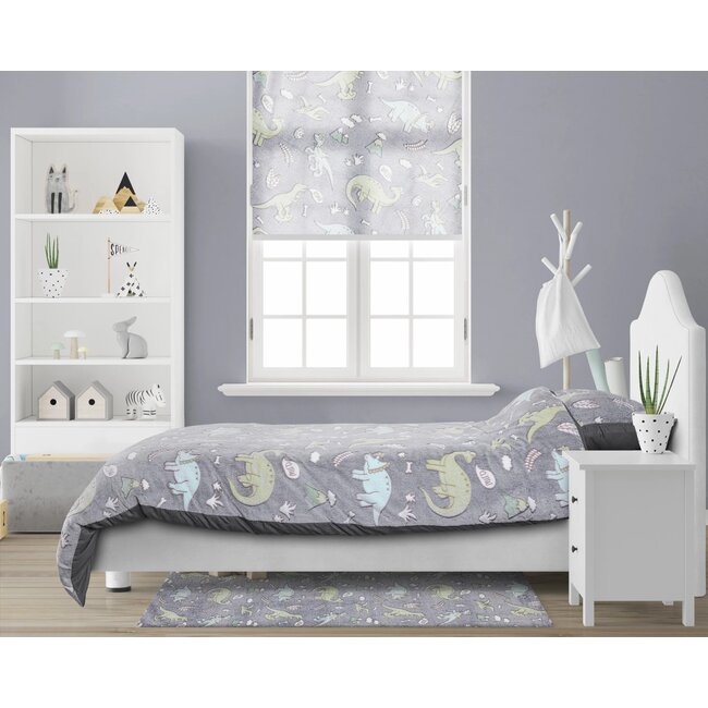 Teddy Fleece kinderdekbedovertrek - Glow in the dark - Dinosaurs - Grijs - 140x220 + 60x70 cm