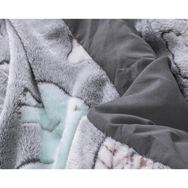 Teddy Fleece kinderdekbedovertrek - Glow in the dark - Dinosaurs - Grijs - 140x220 + 60x70 cm