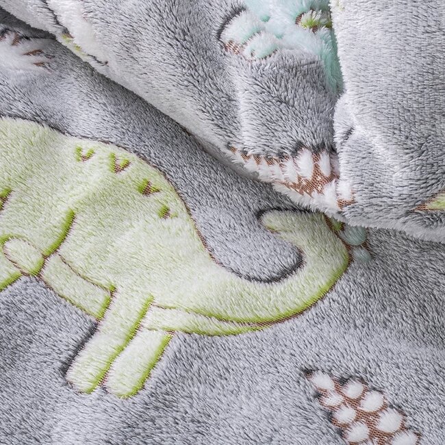 Teddy Fleece kinderdekbedovertrek - Glow in the dark - Dinosaurs - Grijs - 140x220 + 60x70 cm