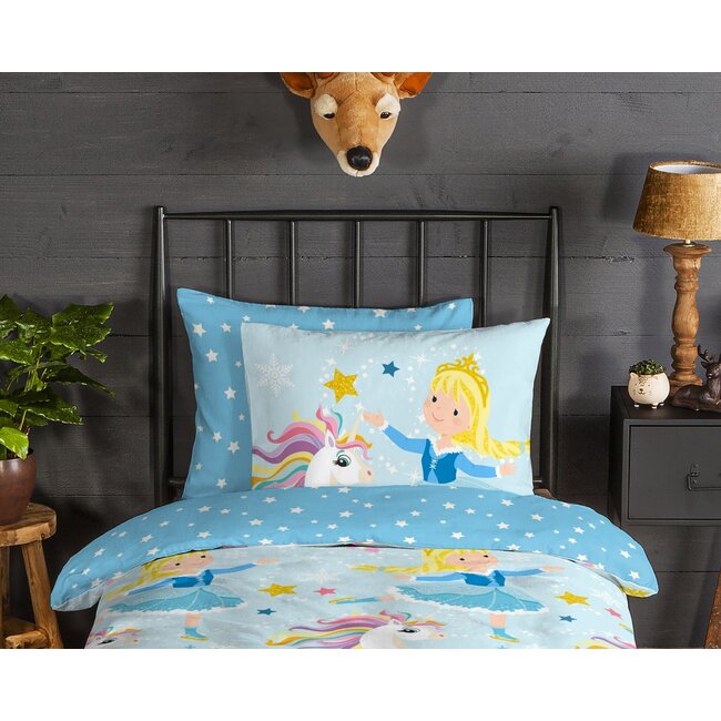 Flanel kinderdekbedovertrek Unicorn prinses - 140x220  + 60x70 cm