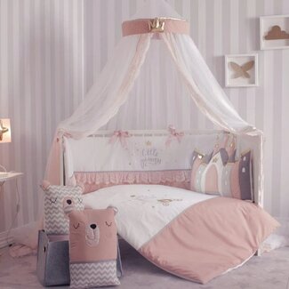 Bndeco Ledikant dekbedovertrek set - Little princess - roze - katoen