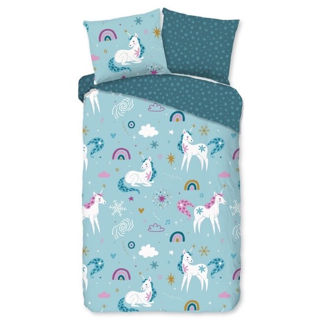 Flanel kinderdekbedovertrek  snowycorn -140x220 + 60x70 cm