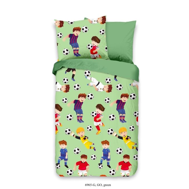 Katoen kinderdekbedovertrek Go voetbal - 140x220 + 60x70 cm