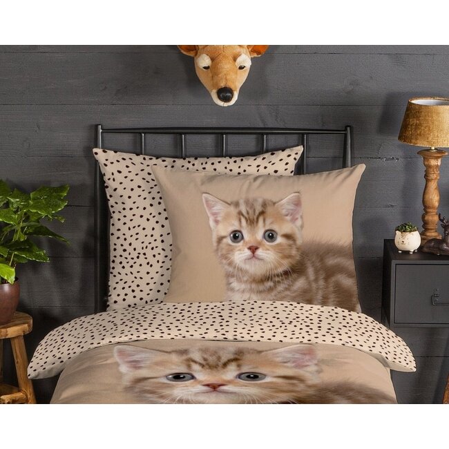 Flanel kinderdekbedovertrek Kitty kitten - 140x220 + 60x70 cm