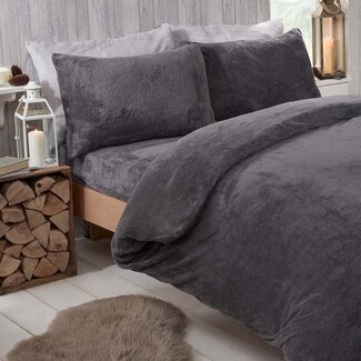 .Teddy by Decoware® Teddy fleece dekbedovertrek - antraciet - 2 kanten teddy