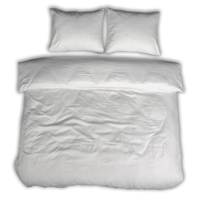 Hotelstreep dekbedovertrek - wit - katoen satijn