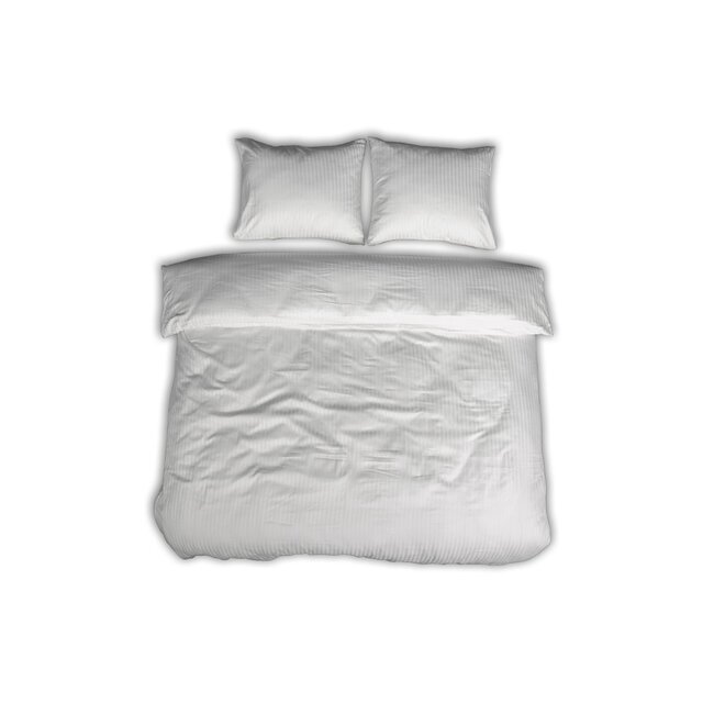 Hotelstreep dekbedovertrek - wit - katoen satijn