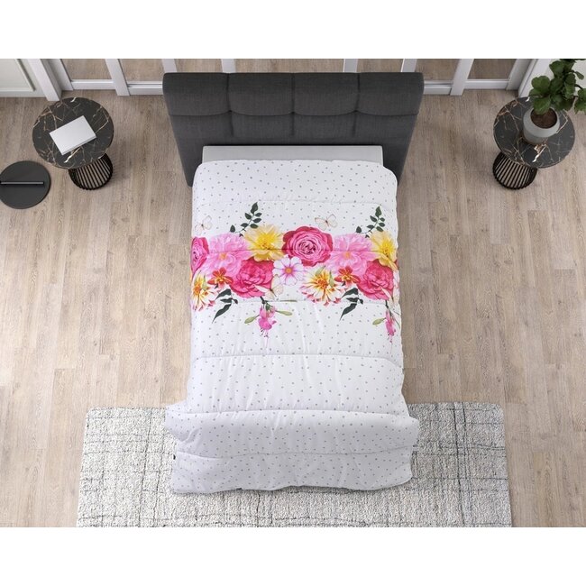 All in one lazy dekbed Love Garden wit - Dekbed en overtrek in 1