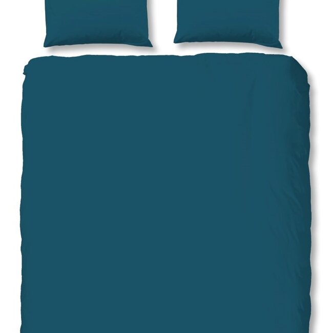 Katoen satijn dekbedovertrek uni petrol
