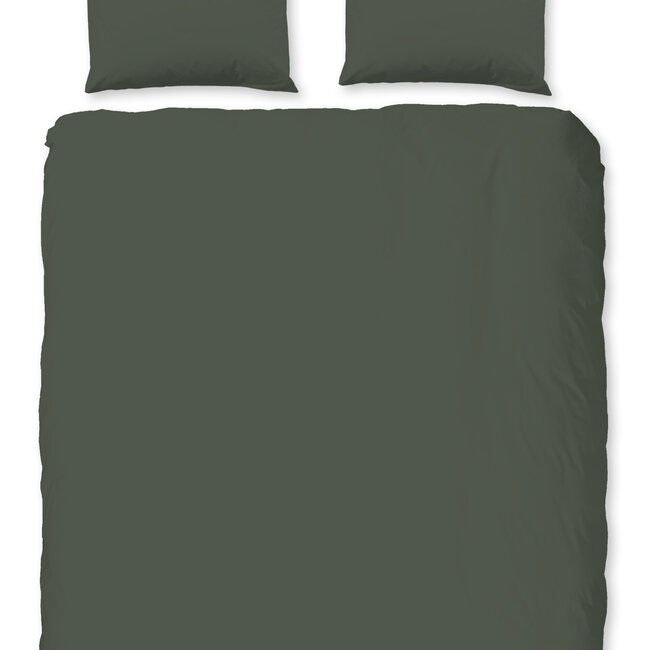 Katoen satijn dekbedovertrek uni olijf groen