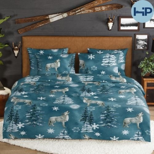 Flanel dekbedovertrek Midnight wolf