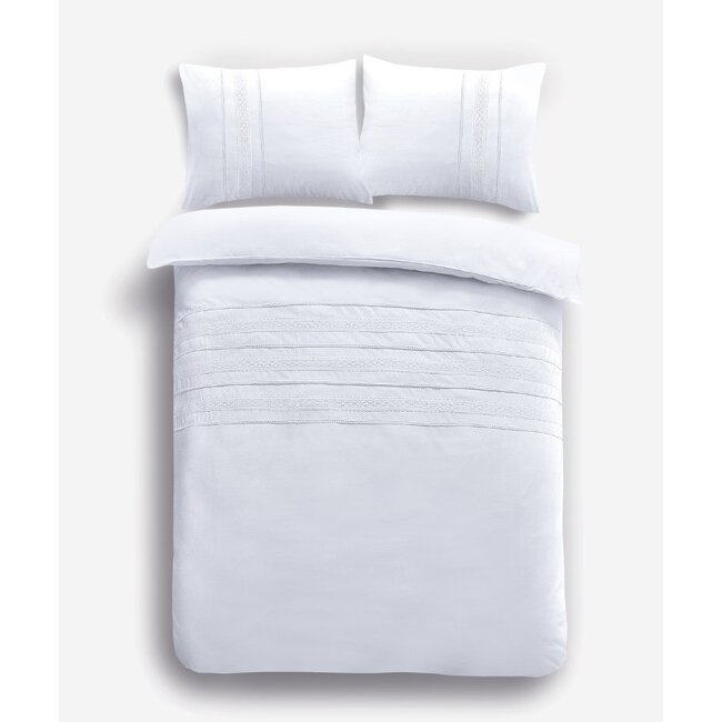 Katoen percal dekbedovertrek Madrid wit