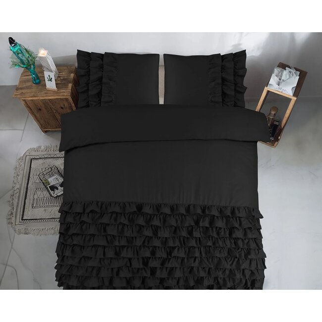 Katoen dekbedovertrek Cyprus - zwart