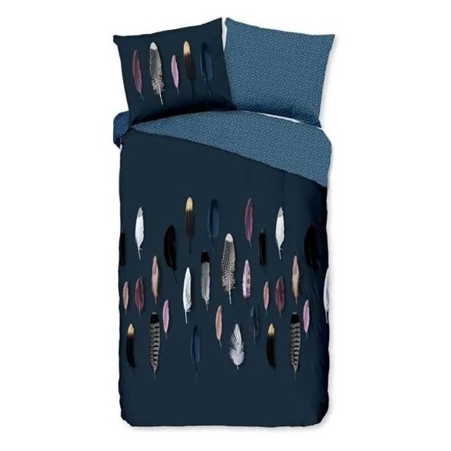 Katoen dekbedovertrek Feathers blauw