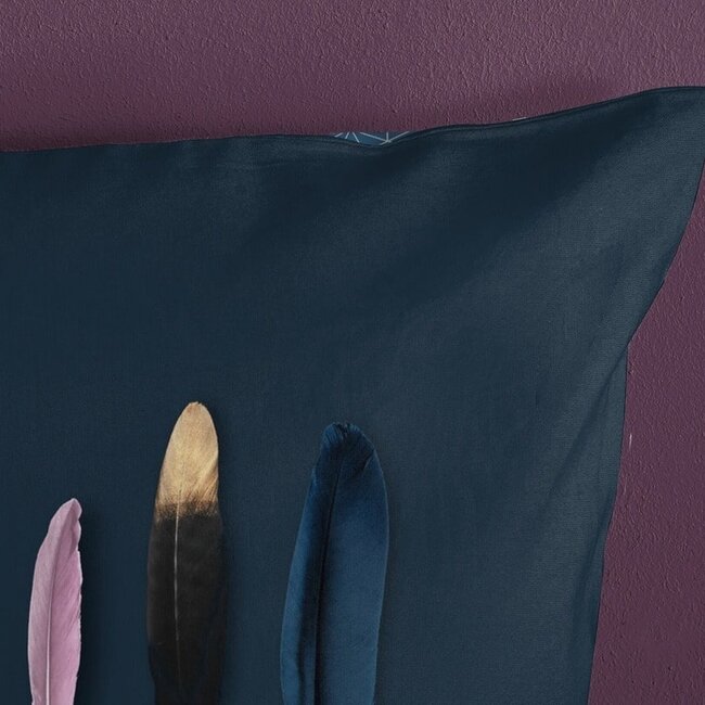 Katoen dekbedovertrek Feathers blauw