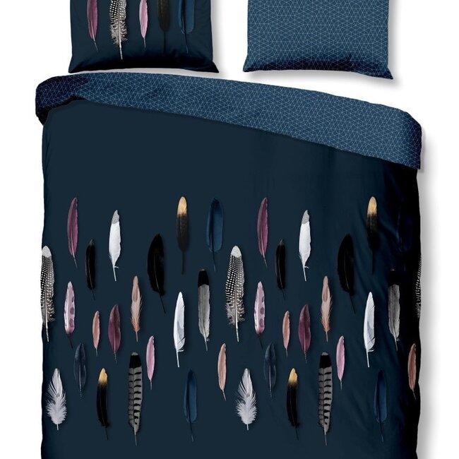 Katoen dekbedovertrek Feathers blauw