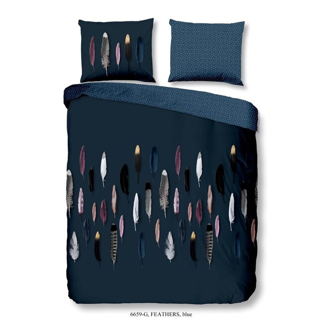 Katoen dekbedovertrek Feathers blauw