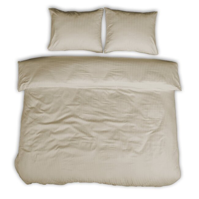 Hotelstreep dekbedovertrek - crème - katoen satijn