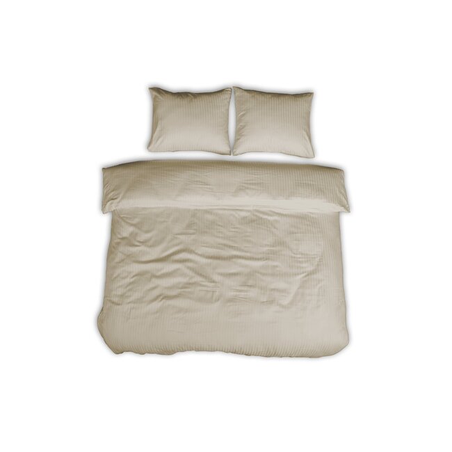 Hotelstreep dekbedovertrek - crème - katoen satijn