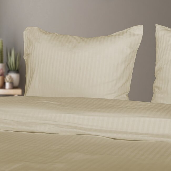 Hotelstreep dekbedovertrek - crème - katoen satijn