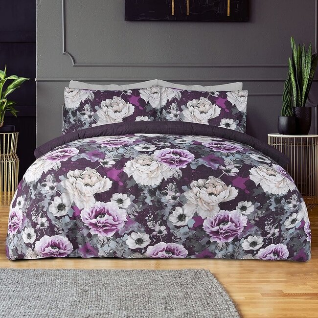 Polykatoen dekbedovertrek Inky floral - 1-persoons (135x200 + 50x75cm)
