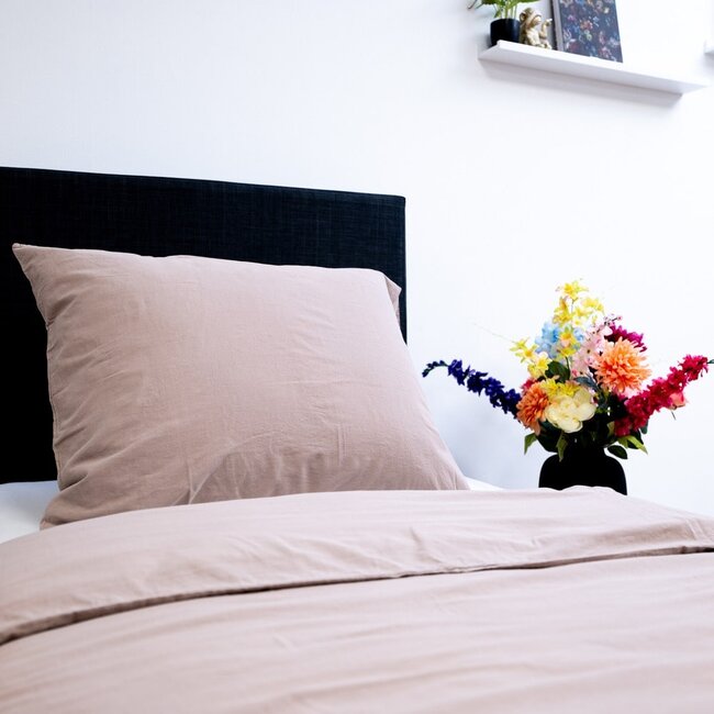 Katoen dekbedovertrek Stone washed - mink - 1-persoons (140x220 + 60x70cm)