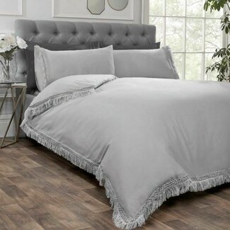 Belle Maison Polykatoen dekbedovertrek Tia Trellis grijs - 1-persoons (135x200 + 50x75cm)
