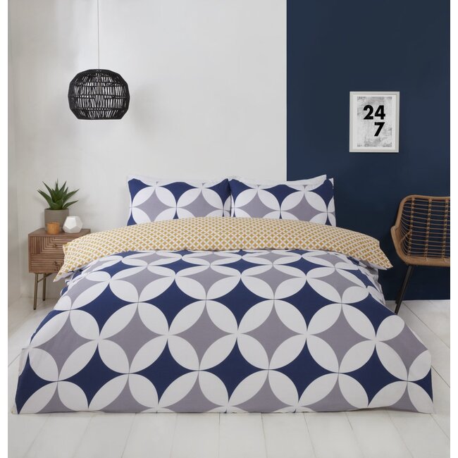 Polykatoen dekbedovertrek Geo - blauw