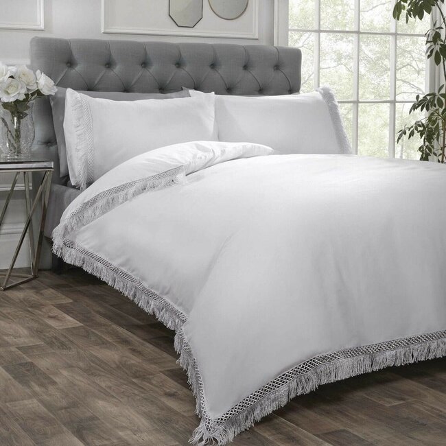 Polykatoen dekbedovertrek Tia Trellis wit - 1-persoons (135x200 + 50x75cm)