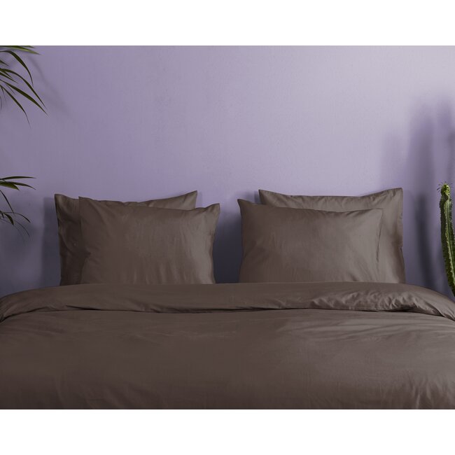 Katoensatijn dekbedovertrek uni bruin