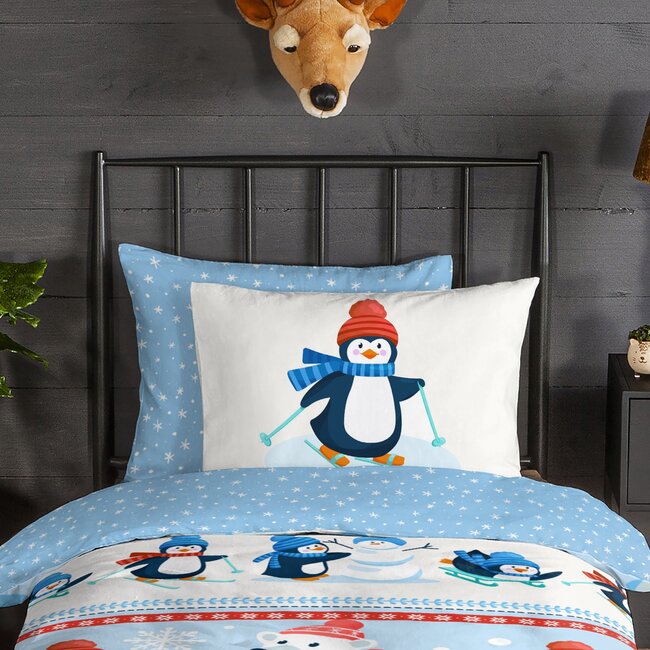 Flanel kinderdekbedovertrek Penguins - 140x220 + 60x70 cm