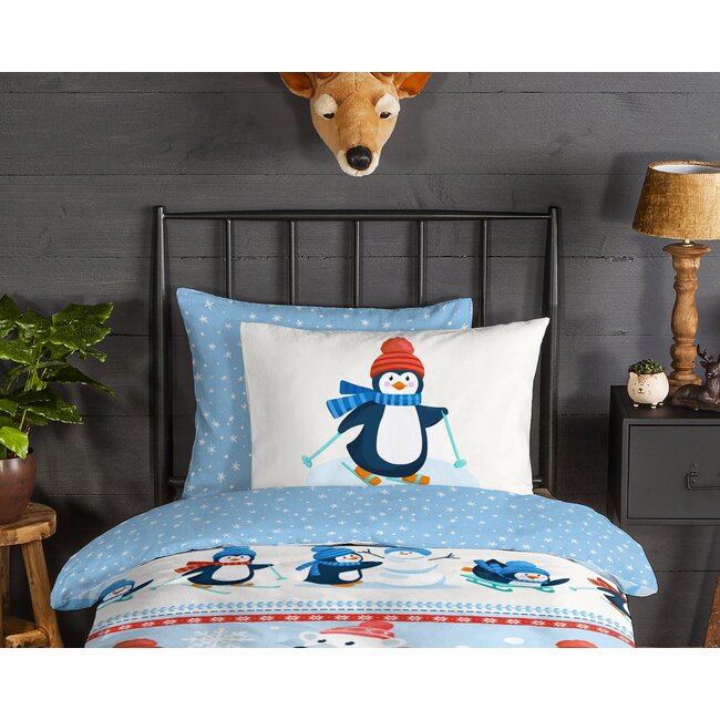 Flanel kinderdekbedovertrek Penguins - 140x220 + 60x70 cm