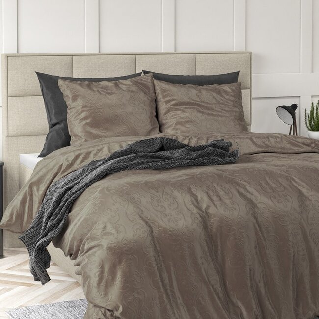 Velvet dekbedovertrek Sultan - embossed - taupe - 140x220 + 60x70cm