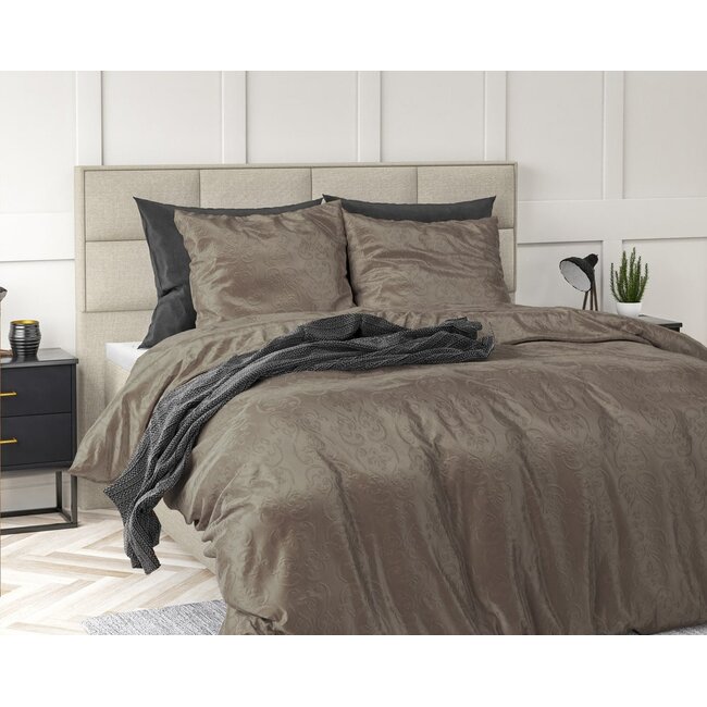 Velvet dekbedovertrek Sultan - embossed - taupe - 140x220 + 60x70cm
