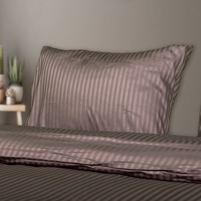Hotelstreep dekbedovertrek - antraciet - katoen satijn