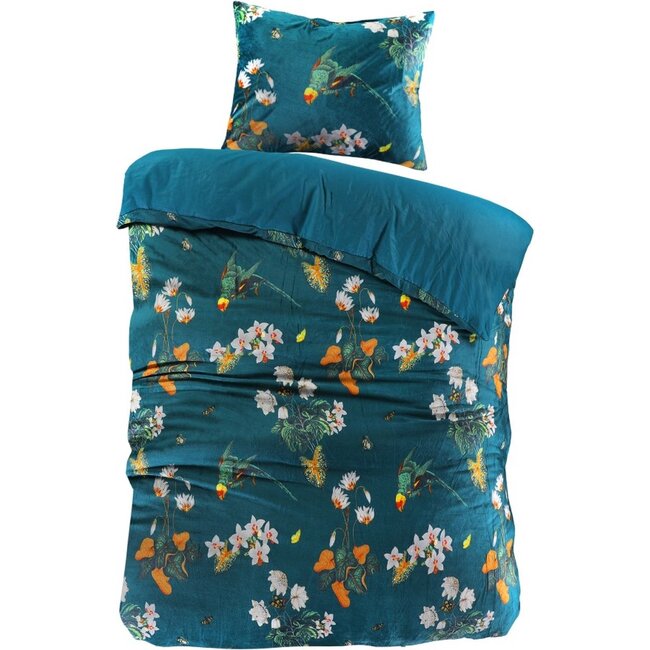 Velvet dekbedovertrek Parrot  - Petrol - Bloemen